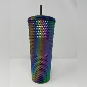 Starbucks NWT Metallic Oil Slick Studded Tumbler 24oz Venti Hologram Rainbow